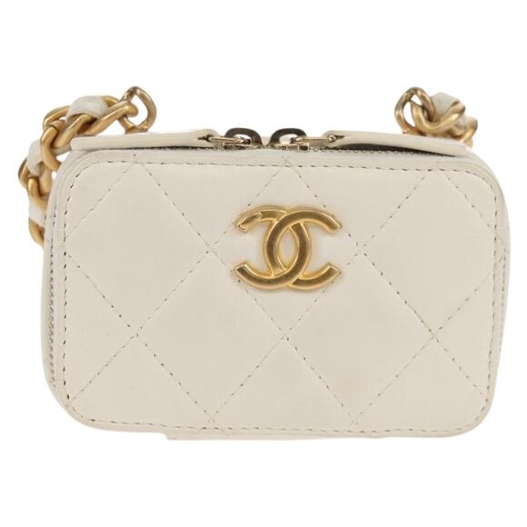 CHANEL Matelasse Chain Shoulder Bag Lamb Skin White Gold CC Auth bs31458SAV - Picture 13 of 16